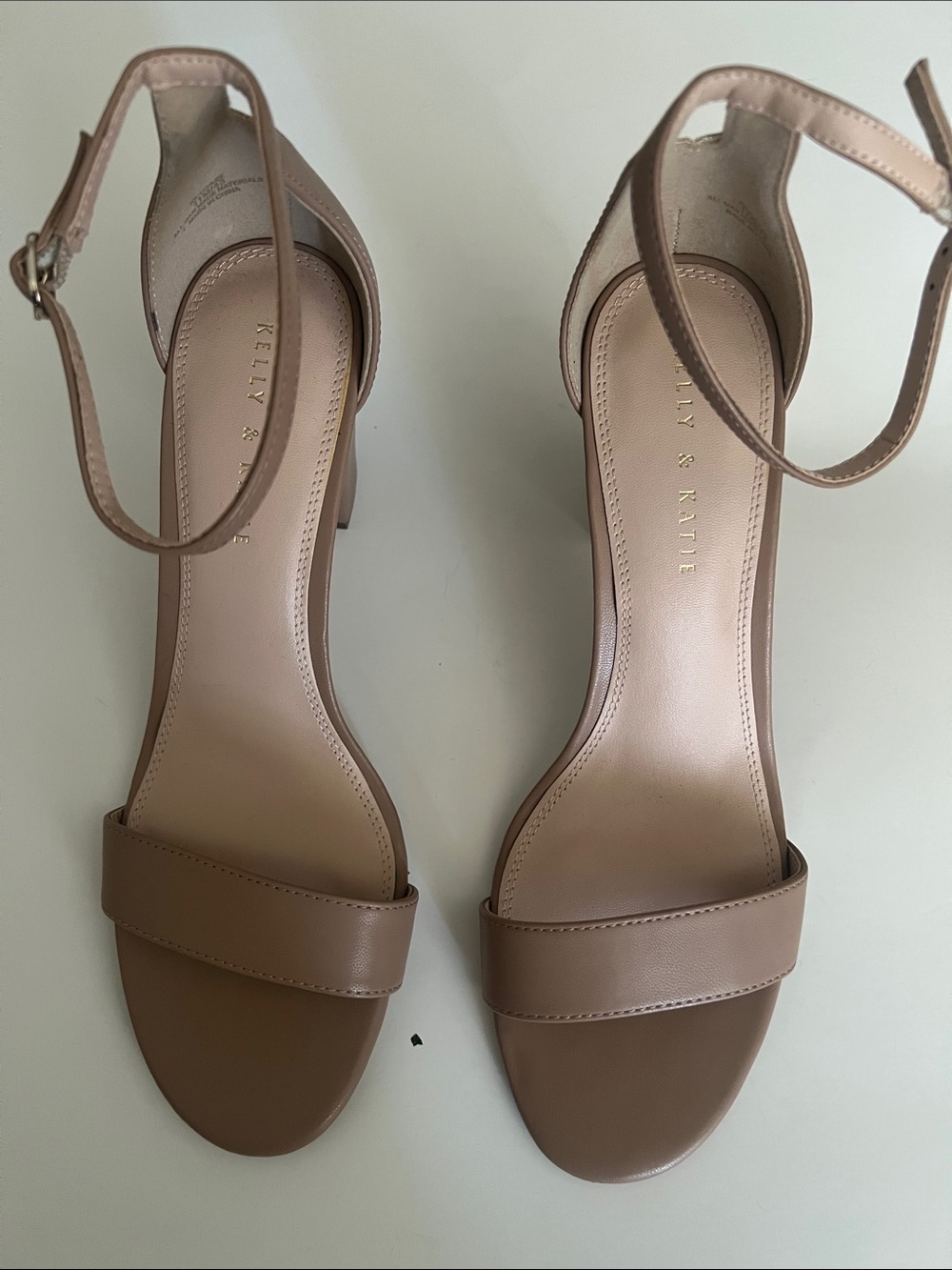 Kelly & Katie Nude Tan Single-Band Ankle-Strap Block Heel Sandals